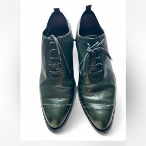 Costume Nacional Italy Men's Dark Green Leather Oxfords Size 39.5